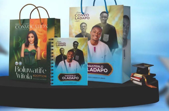 Personalised convocation jotter and branded gift bags printed by Solosab Group